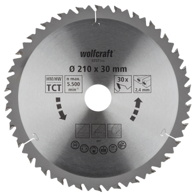 Wolfcraft HM Cirkelzaagblad | 30 td | Ø210 x 30 x 2,4mm | 1 stuk - 6737000