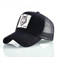 Katoenen geborduurde dierlijke Baseballcap (zwarte Wolf)