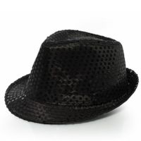 Trilby hoed met pailletten - zwart - polyester - glitter   -