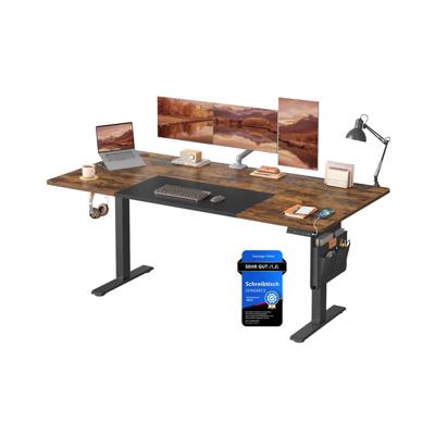 Elektrisch in Hoogte Verstelbaar Bureau - Stijlvol, Stil & Ergonomisch, Vintage bruin + inkt zwart / 180 x 80 x (72-120) cm
