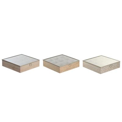 Box for Infusions DKD Home Decor 24 x 24 x 6,5 cm Kristal Natuurlijk Blauw Roze Metaal Wit 3 Onderdelen Hout MDF