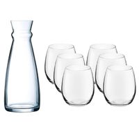 Glazen schenkkan/karaf 1 liter met 6x waterglazen 390 ml - thumbnail