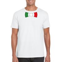 Wit t-shirt met Italie vlag strikje heren - thumbnail