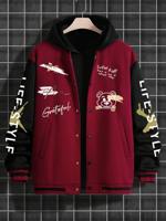 Bon&Bon Men's Navy Blue Colorblock Letter Graphic Bomber Jacket Burgundy / XXL