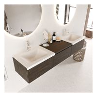 Mondiaz Bukla 180cm badmeubel met module 60 dark brown 3 lades met wastafel dubbel 2 kraangaten kleur talc