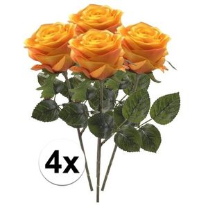 4x Geel/oranje rozen Simone kunstbloemen 45 cm