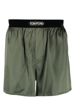 TOM FORD boxer satiné à taille logo - Vert