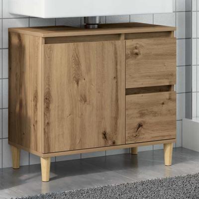 Wastafelkast 65x33x60 cm bewerkt hout artisanaal eikenkleurig