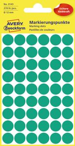 Avery Ronde etiketten diameter 12 mm, groen, 270 stuks