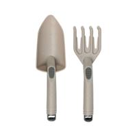Tuingereedschap set - 2-delig - beige - kunststof - hark en schep - handgereedschap