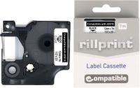 Rillprint compatible D1 tape voor Dymo 45010, 12 mm, zwart op transparant - thumbnail