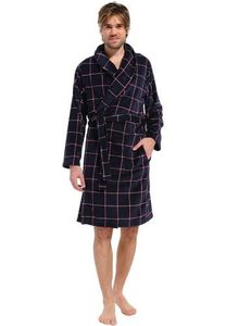 Fleece herenbadjas ruitpatroon - blauw