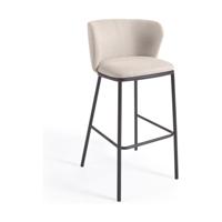 Kave Home Ciselia barkruk H75 chenille Beige poot zwart