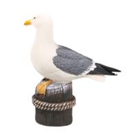 Meeuw op 1 paal - vogel - tuin beeldje - voor binnen/buiten - 18x8x20 cm - dieren tuinbeelden