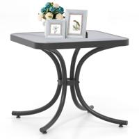 Tuintafel met Blad van Gehard Glas 50 cm Buitentafel met Stevig Metalen Frame Vierkante Terrasbijzettafel Binnen- en Buitentafel