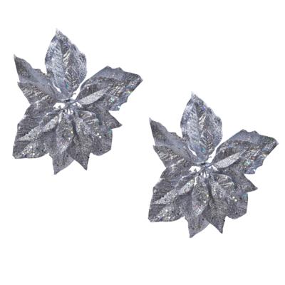 Kerstboomversiering Kerstster - 2x - 23 cm - zilver glitter - op clip - ornament - ster