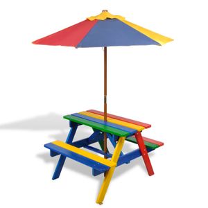 Kinderpicknicktafel- en banken met parasol in vier kleuren