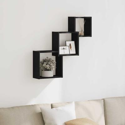 Wandplanken kubus 68x15x68cm bewerkt hout zwart eikenkleur