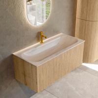 Badmeubel Mondiaz Kurve-Dlux | 100 cm | Meubelkleur Oak | Wastafelkleur Meli | Solid surface | Wasbak midden spoelbak | 1 kraangat