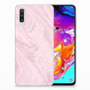 Samsung Galaxy A70 TPU Siliconen Hoesje Marble Pink - Origineel Cadeau Vriendin