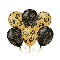 6x stuks leeftijd verjaardag feest ballonnen 65 jaar geworden zwart/goud 30 cm