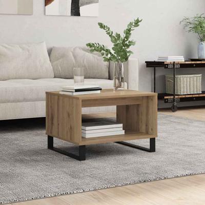 Salontafel artisanaal eikenkleurig 60 x 50 x 40 cm Bewerkt hout