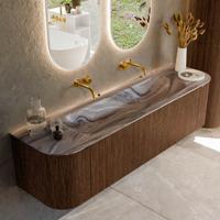 Badmeubel Mondiaz Kurve-Dlux | 170 cm | Meubelkleur Walnut | Wastafelkleur Sombra | Solid surface | Wasbak midden spoelbak | Zonder kraangat(en)