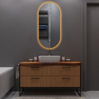 Badkamerspiegel met LED Verlichting en Verwarming 50x100cm - Afimera Ellips - Goud - Wandspiegel Ovaal - Touch Bediening - Dimbaar - Aanpasbare Lichtkleur