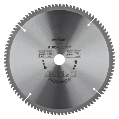 Wolfcraft Kap- en verstekzaagblad | HM | 96 Zähne | Ø305mm | 1 stuk - 6544000
