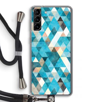 Gekleurde driehoekjes blauw: Samsung Galaxy S21 Plus Transparant Hoesje met koord