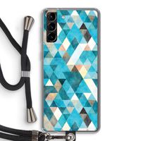 Gekleurde driehoekjes blauw: Samsung Galaxy S21 Plus Transparant Hoesje met koord