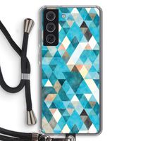 Gekleurde driehoekjes blauw: Samsung Galaxy S21 FE Transparant Hoesje met koord