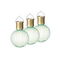 3x Buiten Led groene lampion solar verlichting 11 cm - thumbnail