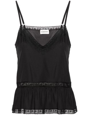 P.A.R.O.S.H. débardeur en soie à bords en dentelle - Noir