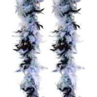 Carnaval verkleed boa met veren - 2x - zwart/grijs - 200 cm - 45 gram - Glitter and Glamour