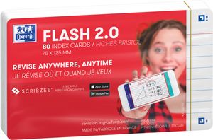 Oxford Flash 2.0 flashcard starterkit, gelijnd, A7, wit, pak van 80 vel