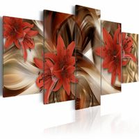 Schilderij - Abstract rode lelie, 5 luik, Beige/Rood, 2 maten, Premium print