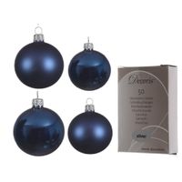 Glazen kerstballen pakket donkerblauw glans/mat 38x stuks 4 en 6 cm inclusief haakjes - thumbnail