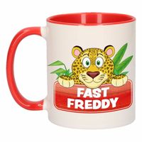 Luipaard theebeker rood / wit Fast Freddy 300 ml