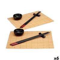 Sushi-set Kinvara Zwart Natuurlijk Bamboe Porslin 16,5 x 3 x 30 cm (8 Onderdelen) (6 Stuks)