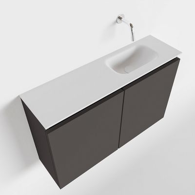 Toiletmeubel Mondiaz Ture | 80 cm | Meubelkleur Dark grey | Eden wastafel Talc Rechts | Zonder kraangat
