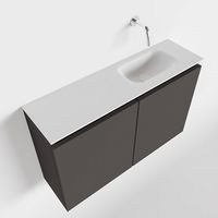 Toiletmeubel Mondiaz Ture | 80 cm | Meubelkleur Dark grey | Eden wastafel Talc Rechts | Zonder kraangat