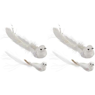 Kersthangers - 4x?- wit -?vogeltje - op clip - 16,5 cm - kunststof - kerstversiering