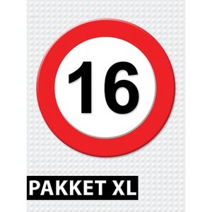 Verkeersbord 16 jaar feestartikelen pakket XL