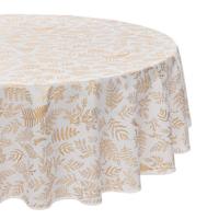 Feeric Christmas Kerst tafelkleed - wit/goud - rond - D180 cm - katoen - tafellaken