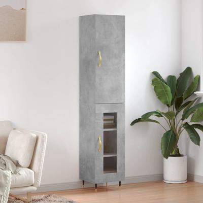 Hoge kast 34,5x34x180 cm bewerkt hout betongrijs