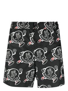 Moncler short de bain à logo imprimé - Noir