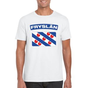 T-shirt met Friese vlag wit heren