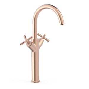 Wastafelkraan Tres Mont Blanc | Opbouw | Mengkraan | Hoog model | 2-knops | Rond | Rose goud mat 24k