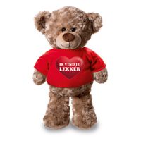 Knuffel teddybeer met ik vind je lekker hartje shirt rood 24 cm - thumbnail